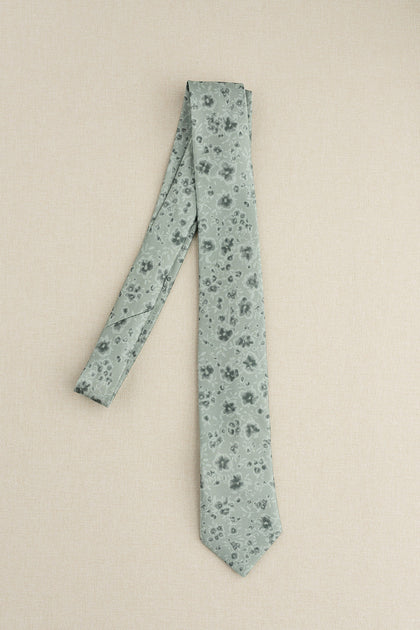Satin Floral Print Tie | Made To Order | Sage Posey
