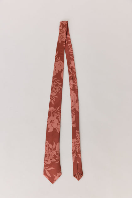 Satin Floral Print Tie | Made To Order | Rust Bouquet
