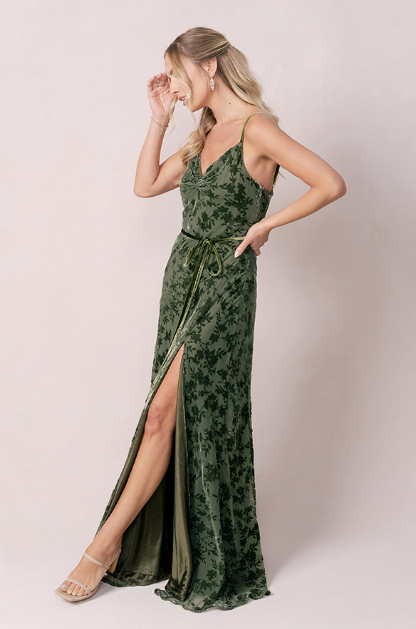 Tilley Floral Burnout Velvet Dress | Made To Order Classic Emerald Tilley Floral Burnout Velvet Dress | Made To Order Classic Emerald