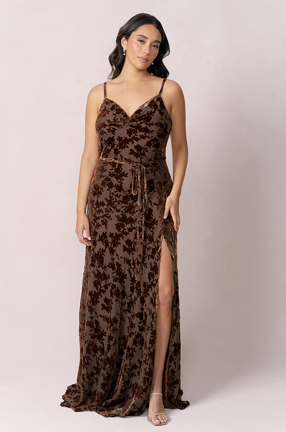 Tilley Floral Burnout Velvet Dress | Made To Order Mahogany Tilley Floral Burnout Velvet Dress | Made To Order Mahogany