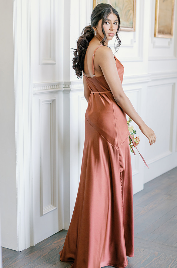 Sample Copper Tilley Satin Dress | Ready To Ship S Sample Copper Tilley Satin Dress | Ready To Ship S