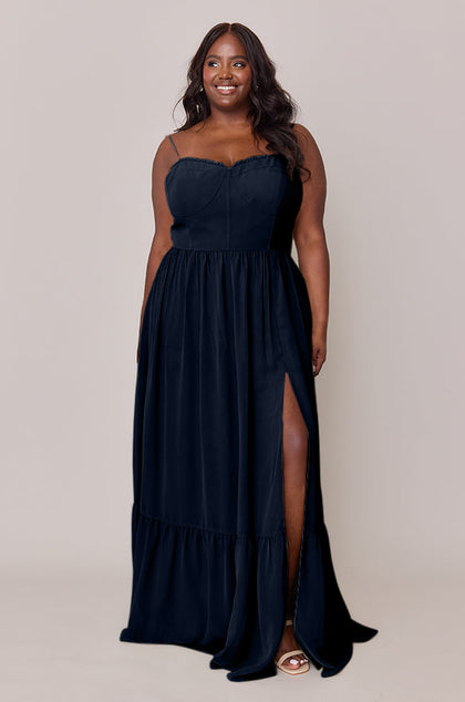 Valentina Chiffon Dress | Made To Order | Navy Blue