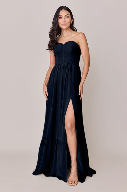 Valentina Chiffon Dress | Made To Order | Navy Blue