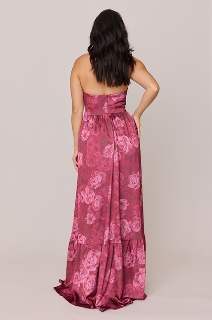 Valentina Satin Floral Print Dress | Made To Order | Berry Botanical