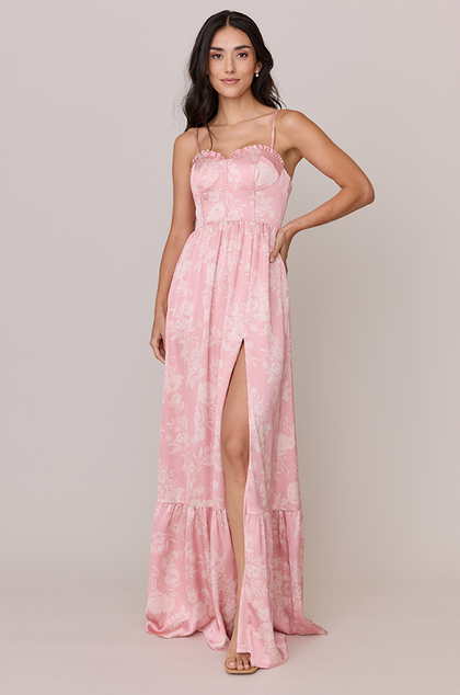 Valentina Satin Floral Print Dress | Made To Order | Blush Bouquet