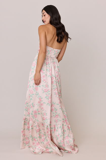 Valentina Satin Floral Print Dress | Made To Order | Blushing Bride Bouquet