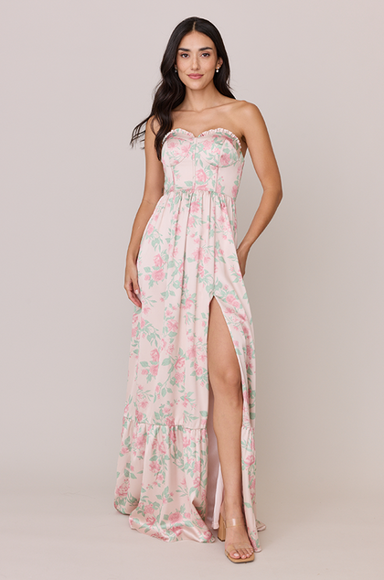 Valentina Satin Floral Print Dress | Made To Order | Blushing Bride Bouquet