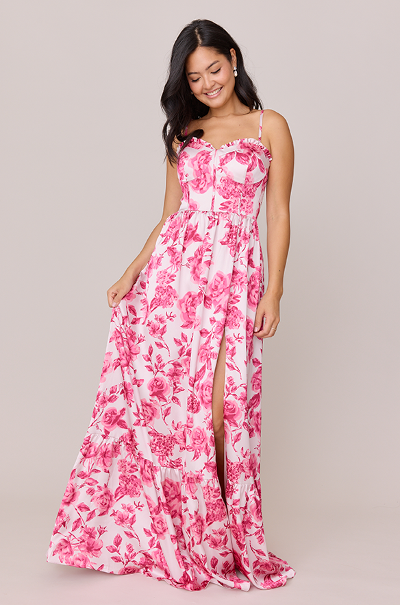 Valentina Satin Floral Print Dress | Made To Order Hot Pink Garden Valentina Satin Floral Print Dress | Made To Order Hot Pink Garden