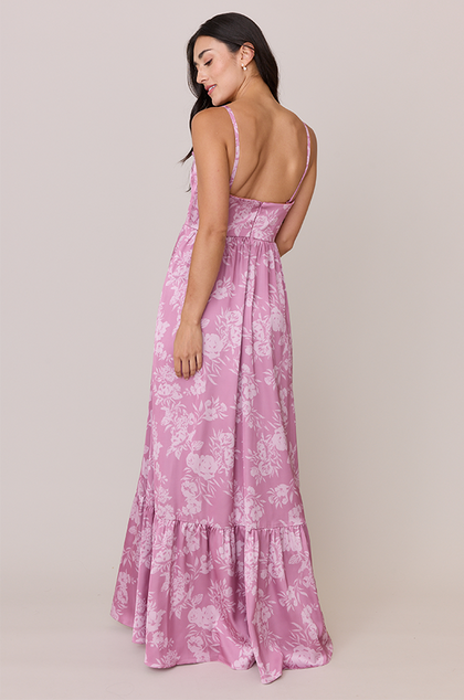 Valentina Satin Floral Print Dress | Made To Order | Mauve Pink Bouquet