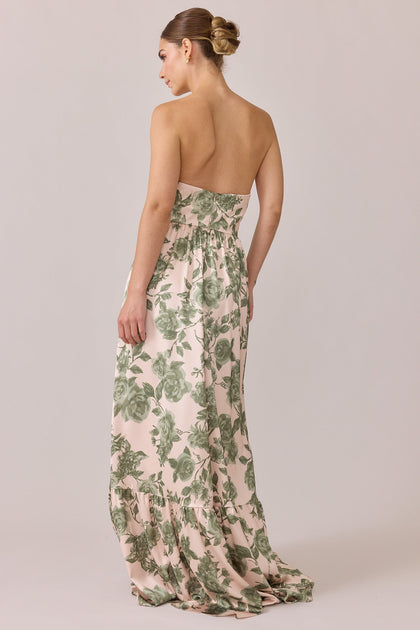 Valentina Satin Floral Print Dress | Made To Order | Moss Garden