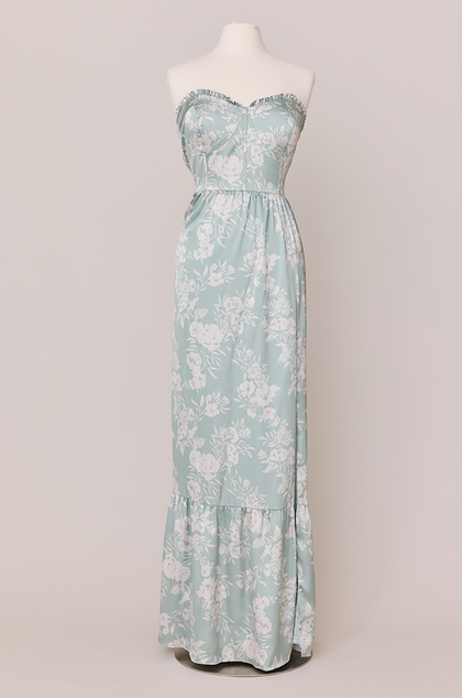 Valentina Satin Floral Print Dress | Made To Order | Sage and Champagne Bouquet