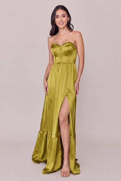 Valentina Satin Dress | Made To Order | Chartreuse