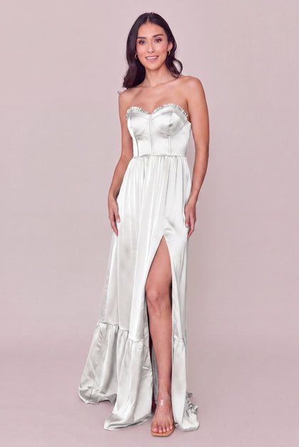 Valentina Satin Dress | White Pearl