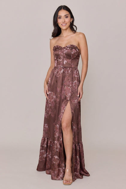 Valentina Satin Floral Print Dress | Made To Order | Mahogany Blooms