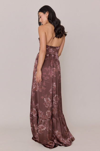 Valentina Satin Floral Print Dress | Made To Order | Mahogany Blooms