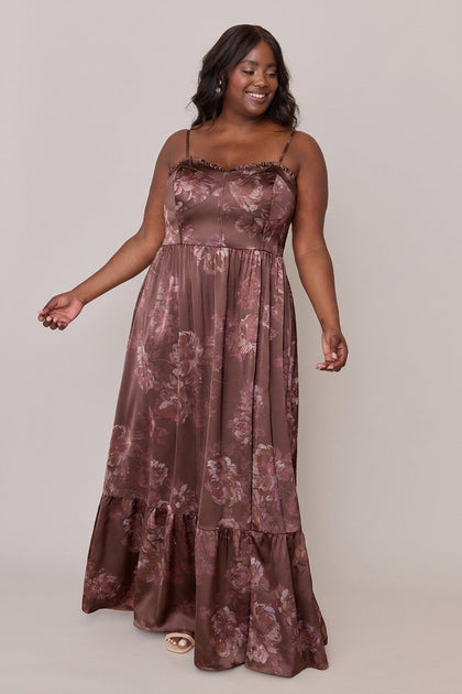 Valentina Satin Floral Print Dress | Made To Order | Mahogany Blooms