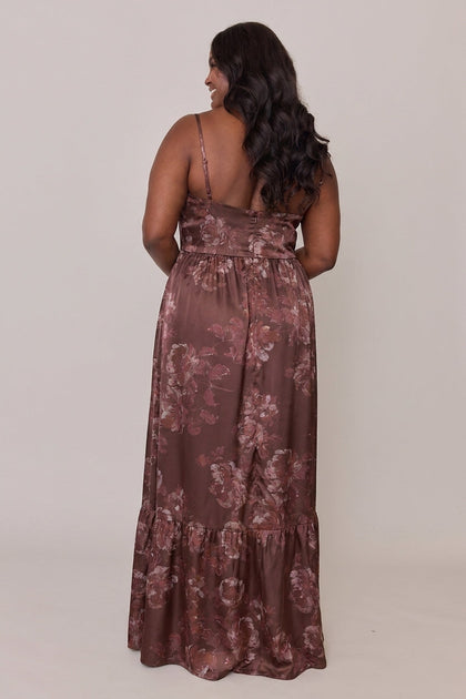 Valentina Satin Floral Print Dress | Made To Order | Mahogany Blooms