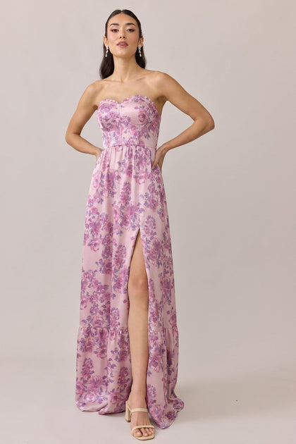 Valentina Satin Floral Print Dress | Made To Order | Perfect Pink Blossom
