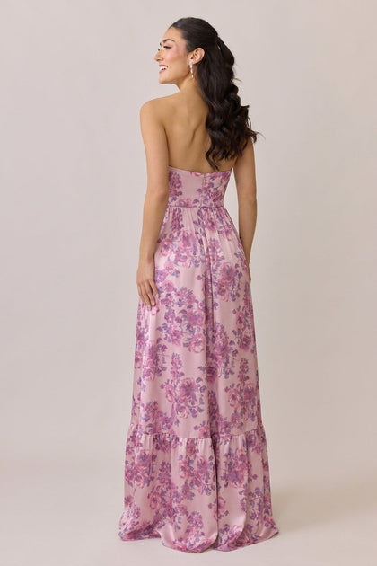Valentina Satin Floral Print Dress | Made To Order | Perfect Pink Blossom
