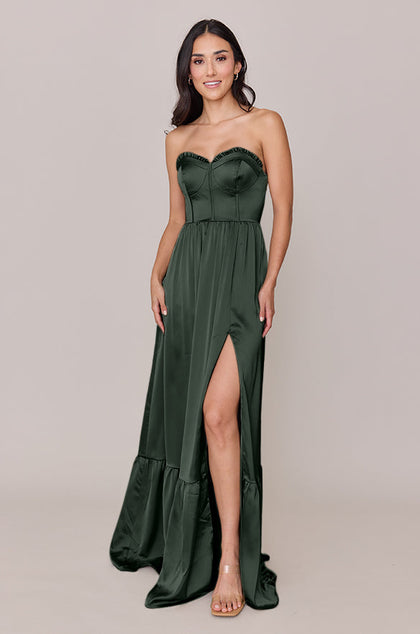 Valentina Satin Dress | Made To Order | Deep Olive