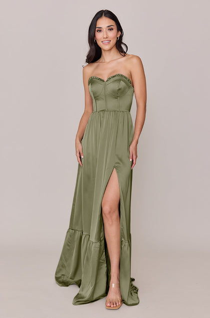 Valentina Satin Dress | Made To Order | Moss