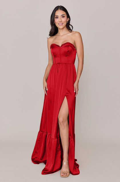 Valentina Satin Dress | Made To Order | Poppy Red