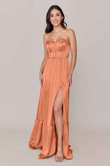 Valentina Satin Dress | Made To Order | Tangerine