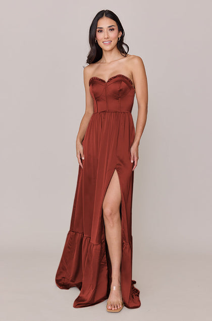 Valentina Satin Dress | Made To Order | Terracotta Rust