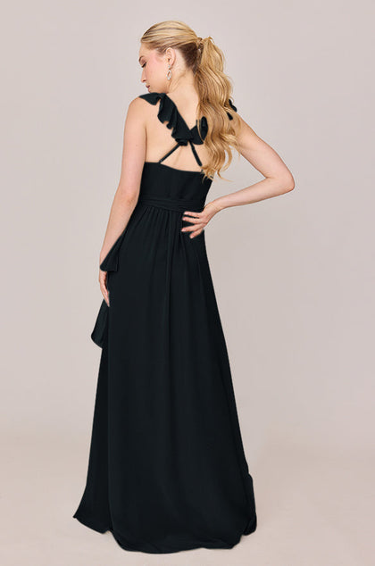 Valerie Chiffon Faux Wrap Dress | Made To Order | Black