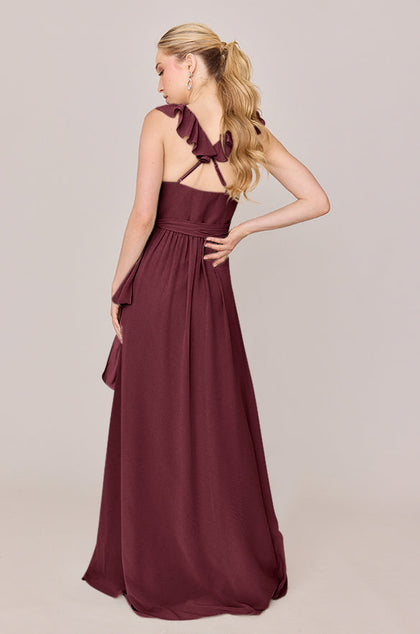 Valerie Chiffon Faux Wrap Dress | Made To Order | Cabernet