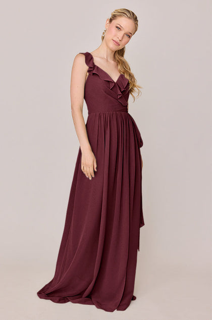 Valerie Chiffon Faux Wrap Dress | Made To Order | Cabernet
