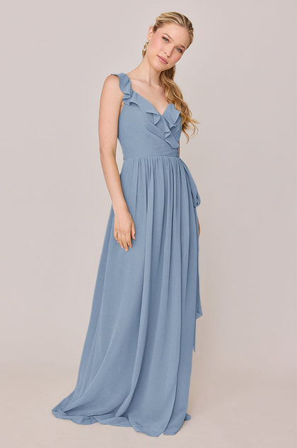 Valerie Chiffon Faux Wrap Dress | Made To Order | French Blue