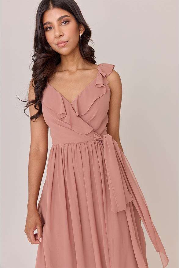 Valerie Chiffon Faux Wrap Dress | Made To Order Latte Valerie Chiffon Faux Wrap Dress | Made To Order Latte