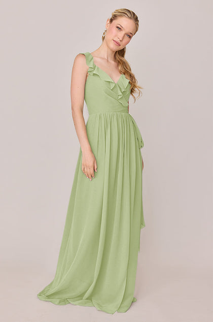 Valerie Chiffon Faux Wrap Dress | Made To Order | Matcha