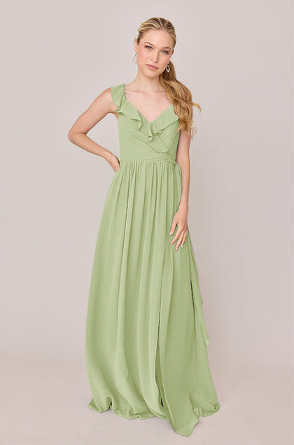 Valerie Chiffon Faux Wrap Dress | Made To Order | Matcha
