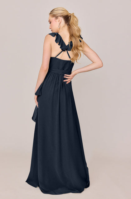Valerie Chiffon Faux Wrap Dress | Made To Order | Navy Blue