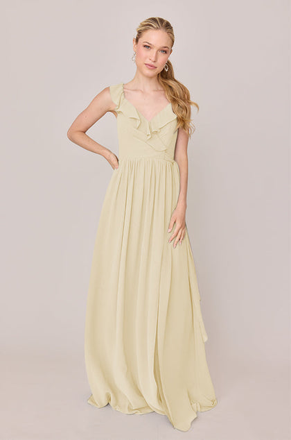 Valerie Chiffon Faux Wrap Dress | Made To Order | Pale Yellow