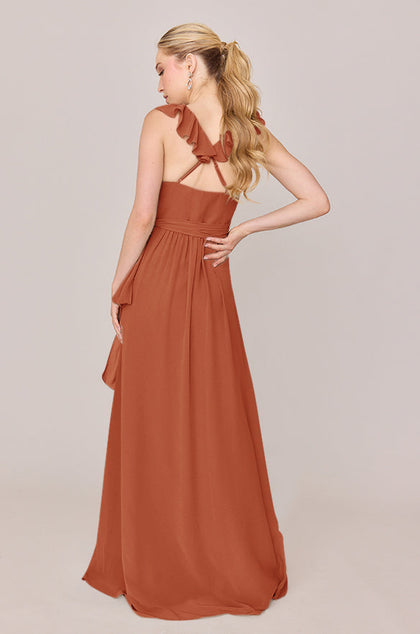 Valerie Chiffon Faux Wrap Dress | Made To Order | Rust