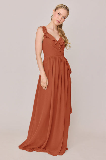 Valerie Chiffon Faux Wrap Dress | Made To Order | Rust