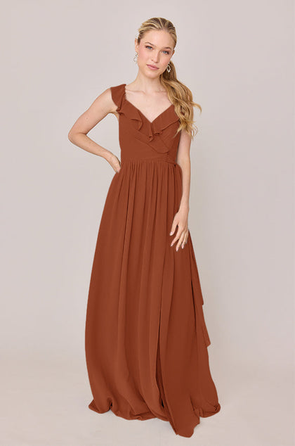 Valerie Chiffon Faux Wrap Dress | Made To Order | Rust