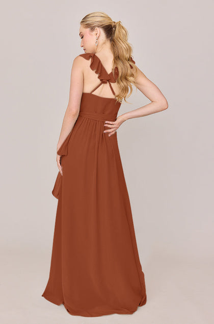 Valerie Chiffon Faux Wrap Dress | Made To Order | Rust