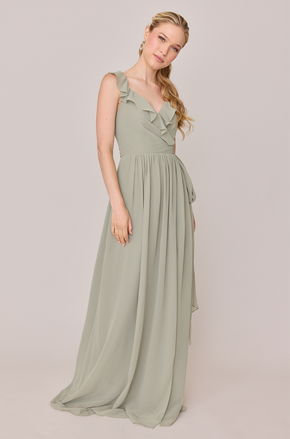 Valerie Chiffon Faux Wrap Dress | Made To Order | Silver Sage