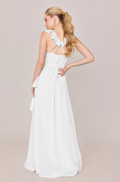Valerie Chiffon Faux Wrap Dress | Made To Order | White Pearl