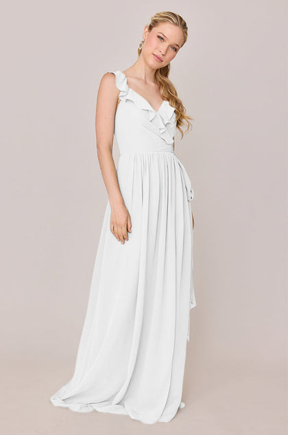 Valerie Chiffon Faux Wrap Dress | Made To Order | White Pearl