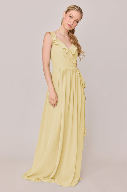 Valerie Chiffon Faux Wrap Dress | Made To Order | Yellow