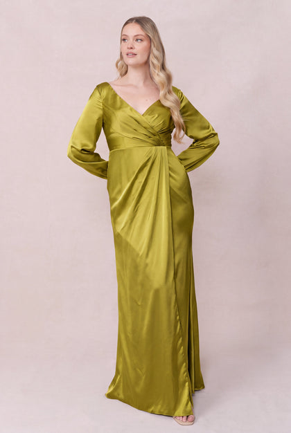 Vera Satin Dress | Made To Order | Chartreuse