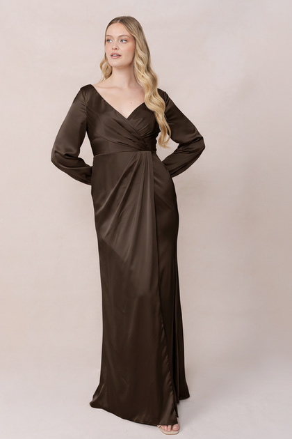 Vera Satin Dress | Made To Order | Espresso