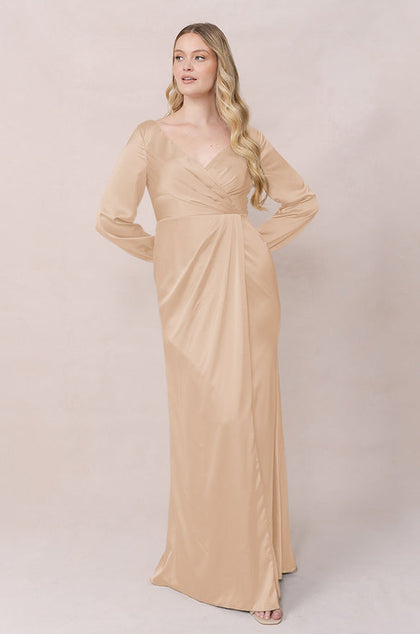 Vera Satin Dress | Made To Order | Honey Beige