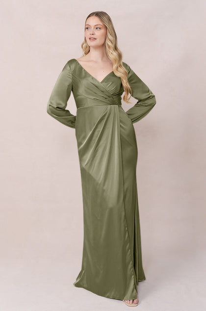 Vera Satin Dress | Made To Order | Moss