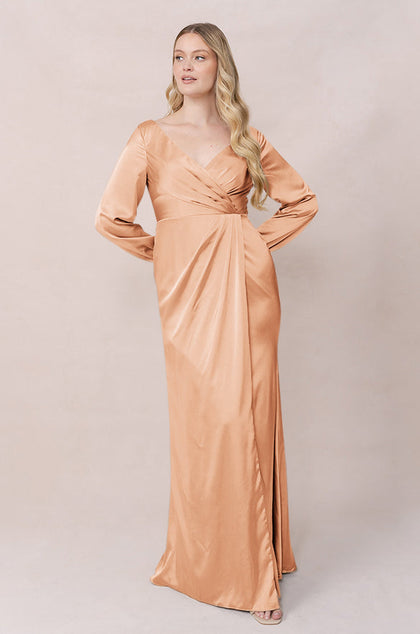 Vera Satin Dress | Made To Order | Peach